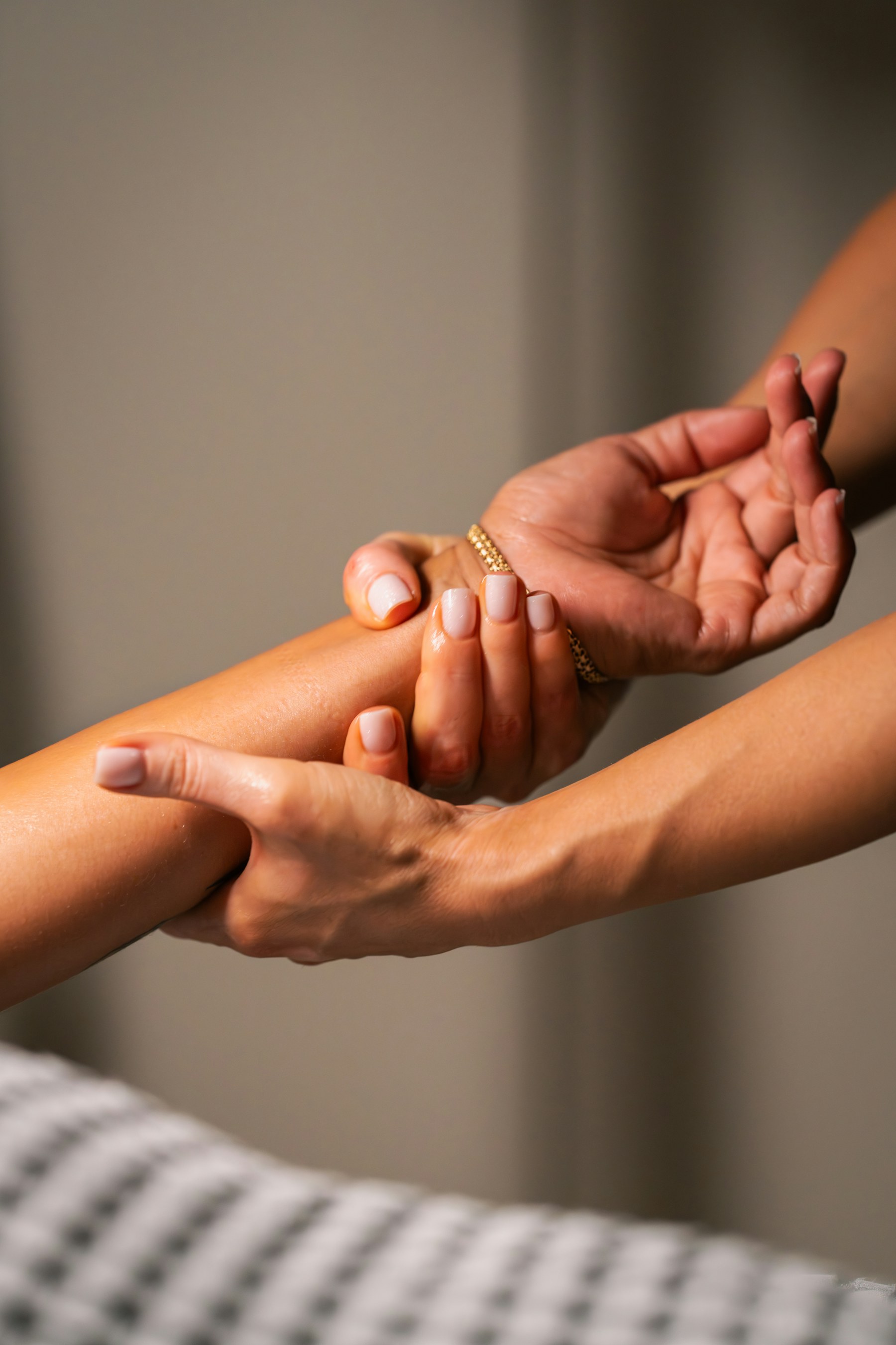 Close-up of gentle hands-on massage work